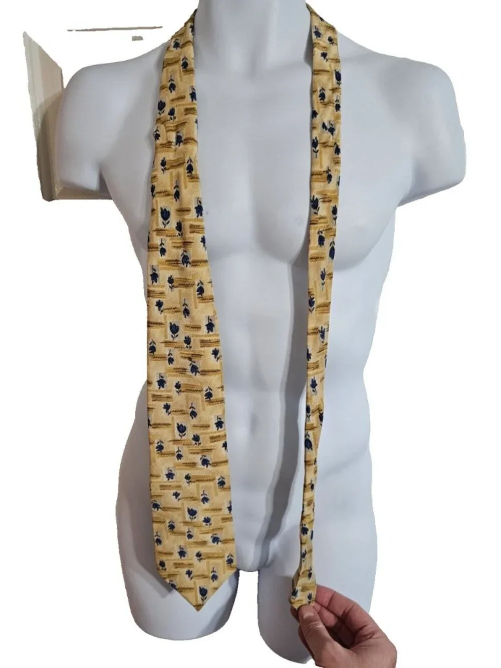 Peter Thomas by Superba Silk Necktie Yellow Blue Floral Print Archival Accessory